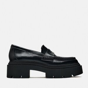 Zara lug soles leather black platform loafers 10